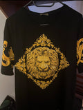 Tee-shirt noir à manche courte lion pailletée doré pour homme
