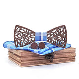 Coffret nœud papillon avec ses boutons de manchettes en bois et son mouchoir assorti