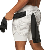 Short de crossfit à double couche avec cycliste à poche intégré pour portable pour homme