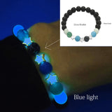 Bracelet à pierres naturelles lumineuses fluorescentes  dans la nuit et perles et fleurs de lotus pour homme et femme