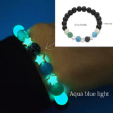 Bracelet à pierres naturelles lumineuses fluorescentes  dans la nuit et perles et fleurs de lotus pour homme et femme