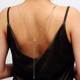 Long collier de femme doré avec pendentif en cristal pour dos