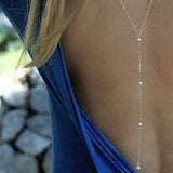 Long collier d'été pour dos nu, bijou, Or avec pendentif cristal chic