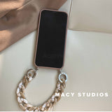 Coque pastelle en bandoulière avec bracelet strass iPhone pour femme
