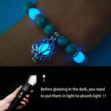 Luminous Red Natural Stone Bracelet Fluorescent in the Dark and Beads with Lotus Flower for Men and Women