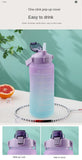 Set of 3 water bottles with graduated straws of 300 mL, 750 mL and 2 L reusable for sports