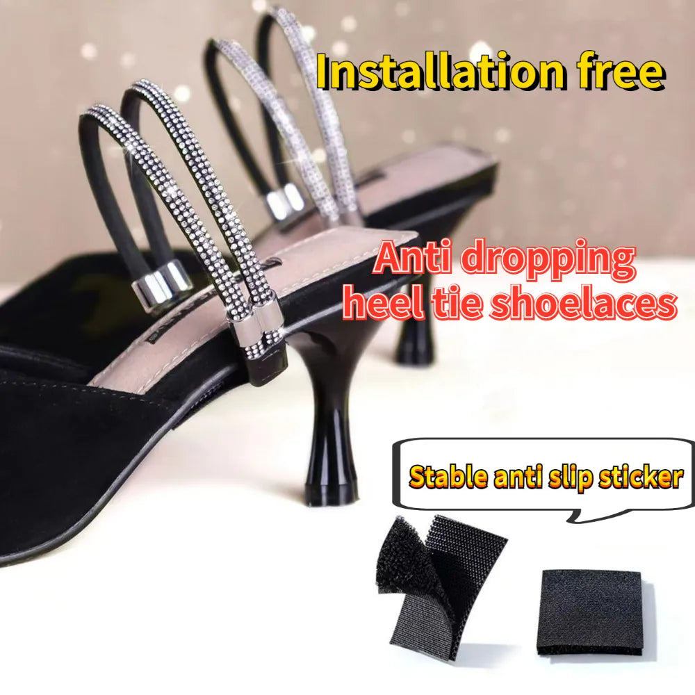 2 Adaptable and retractable elastic rhinestone straps for women's shoes 
