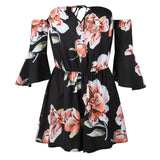 Black floral fashion long sleeve bare shoulder playsuit for women