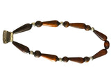 Noelya.i jewelry - Wooden bead and striated steel metal necklace