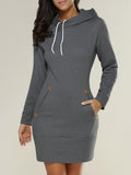Women's Casual Cotton Long Sleeve Hooded Sweater Dress