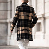 Elegant black and beige checked long-sleeved wool coat for men - New Fall/Winter