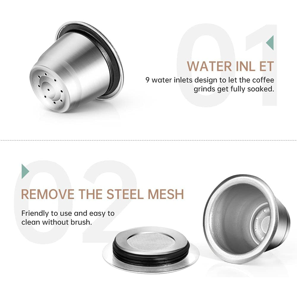Coffee capsule in refillable and reusable stainless pods for Nespresso