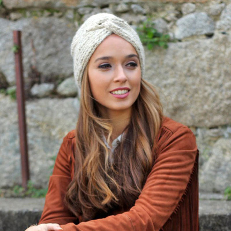 Turbante liso de lana tejido de moda para mujer.