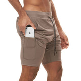 Pantalones cortos CrossFit de doble capa para hombre con bolsillo integrado para portátil 