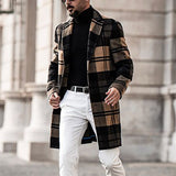 Elegante abrigo de lana de cuadros negro y beige de manga larga para hombre - Nueva Otoño/Invierno