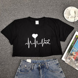 Mini black short-sleeved cat heart t-shirt for women