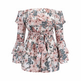 Bohemian floral long sleeve ruffle playsuit for women