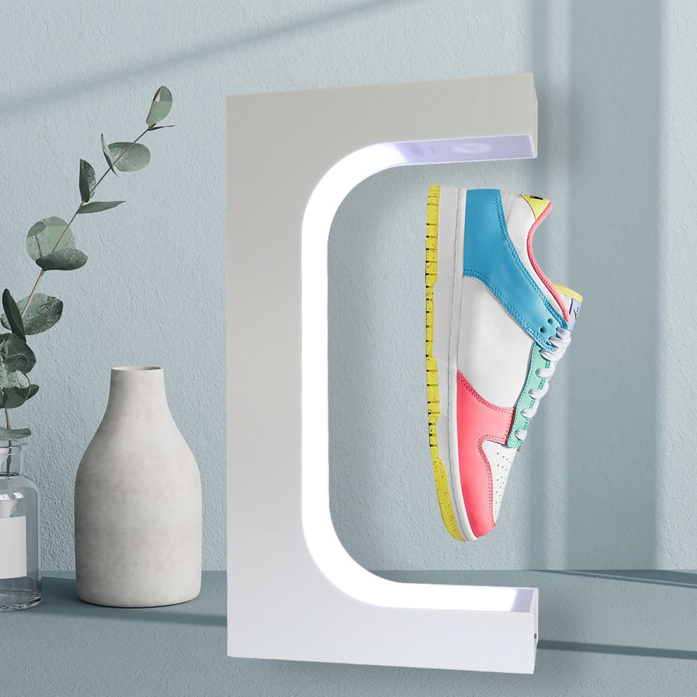 360° Rotating Magnetic Levitation Sneaker Display Stand with Multi-Color LED Light
