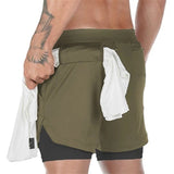 Pantalones cortos CrossFit de doble capa para hombre con bolsillo integrado para portátil 