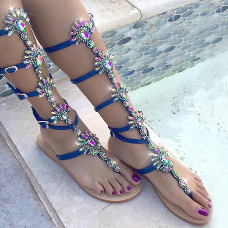 Sandalias gladiadoras de mujer con strass y cristales para el verano