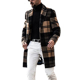 Elegante abrigo de lana de cuadros negro y beige de manga larga para hombre - Nueva Otoño/Invierno