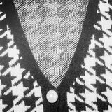 Cárdigan de punto a cuadros blanco y negro con botones vintage sin mangas para mujer