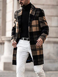 Manteau en laine à manche longue à carreaux noir et beige élégant pour homme - Nouveauté Automne/Hiver