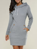 Women's Casual Cotton Long Sleeve Hooded Sweater Dress