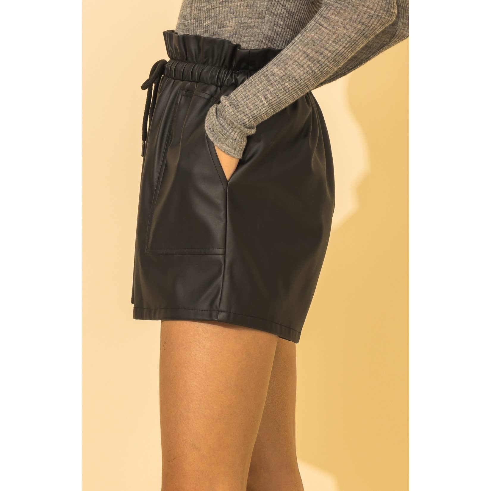 Women's Faux Leather Drawstring Shorts