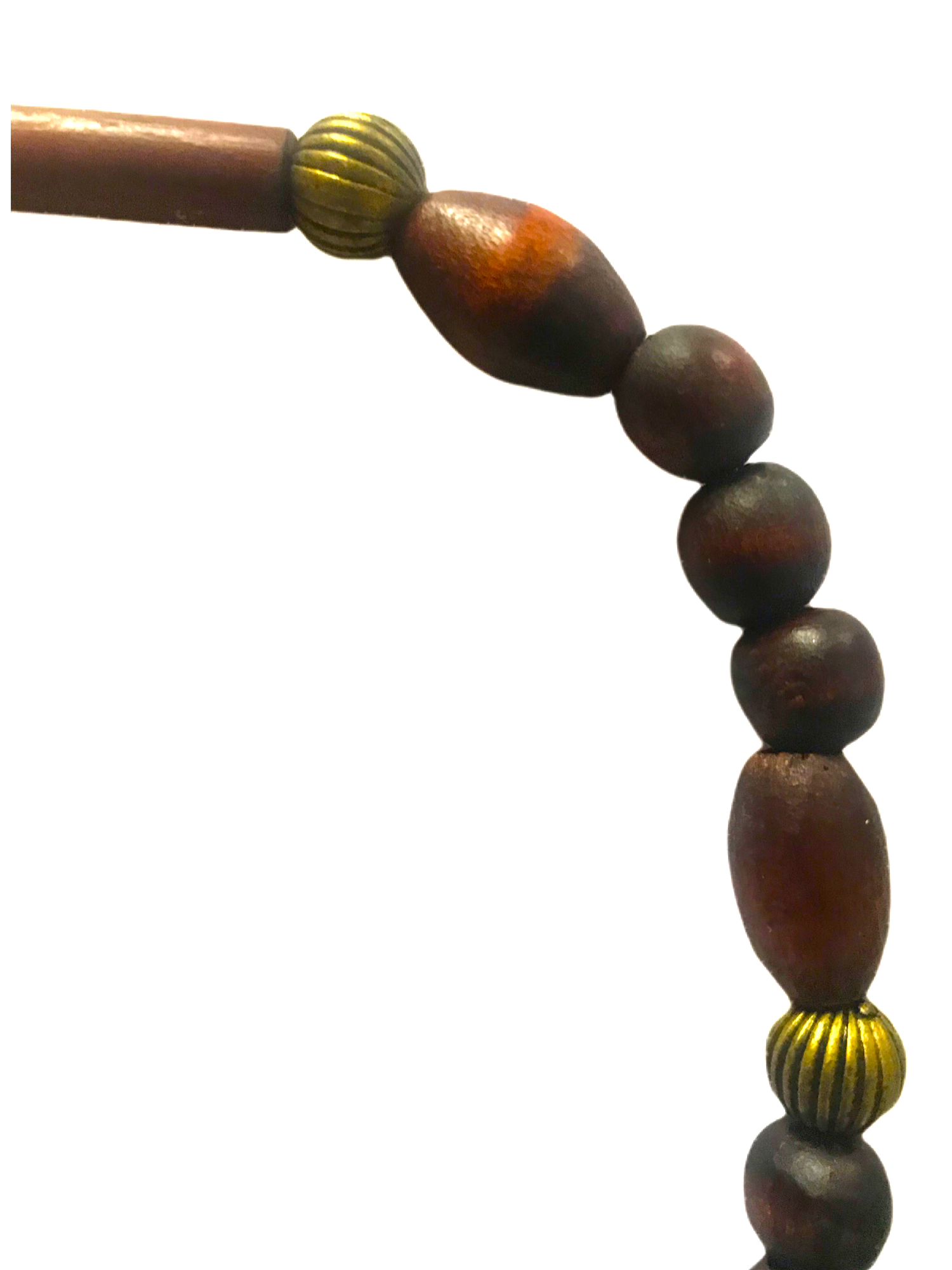 Bijou Noelya I.- Collier de perle en bois et métalliques dorées striés