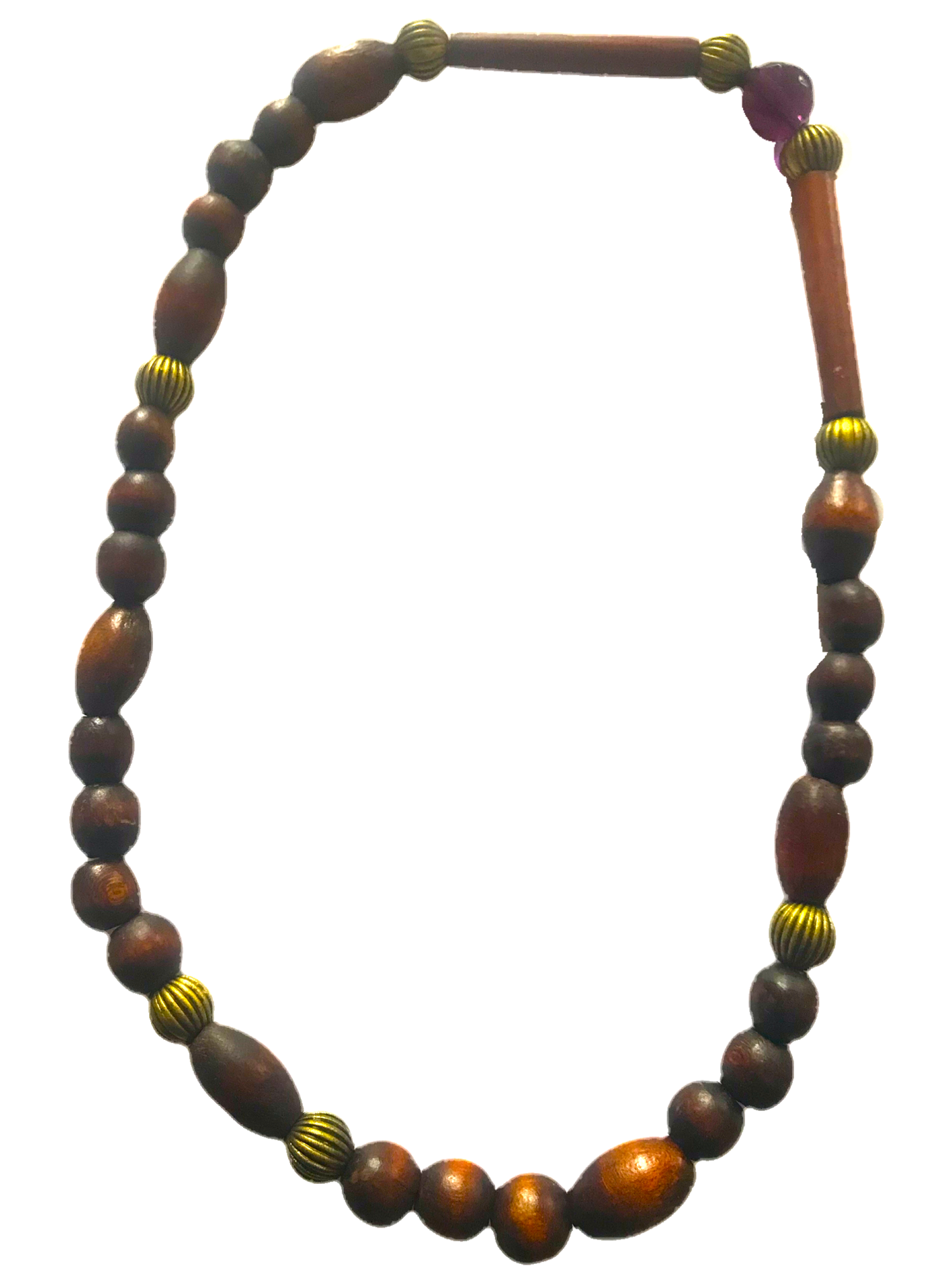 Noelya I jewelry.- Wooden bead and striated gold metal necklace