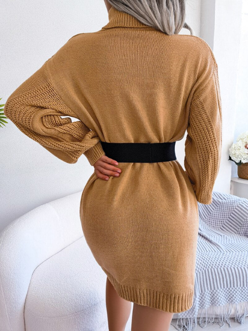 Elegant long sleeve turtleneck sweater dress for women
