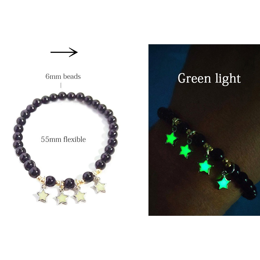 Bracelet with luminous natural stones fluorescent in the night and pearls and lotus flowers for men and women