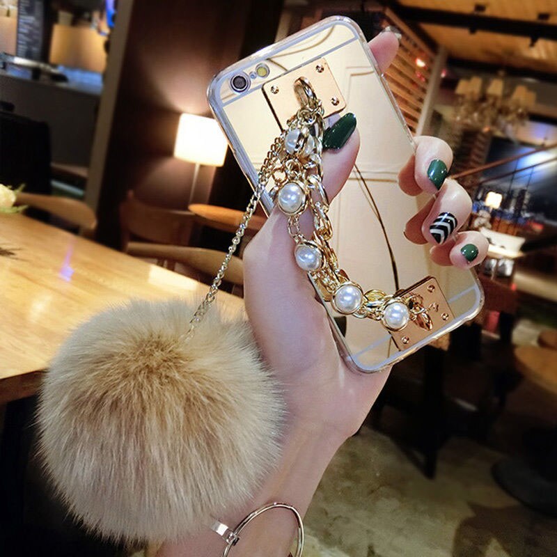 Luxury pearl necklace and fur case - Samsung
