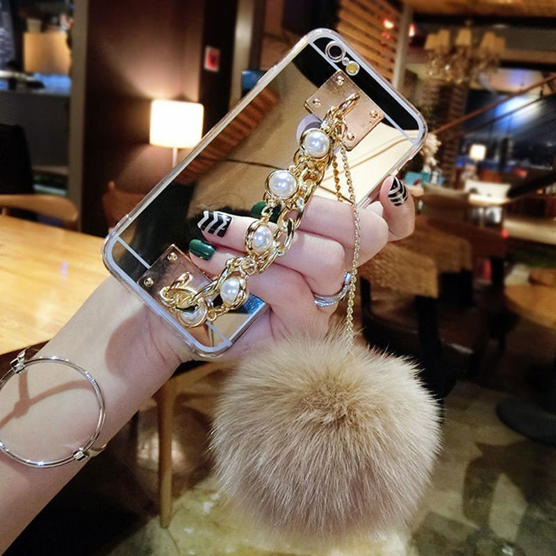 Luxury pearl necklace and fur case - Samsung