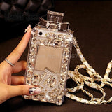 Luxury Crystal Diamond Perfume Bottle Case with Lanyard Chain for Women - iPhone 