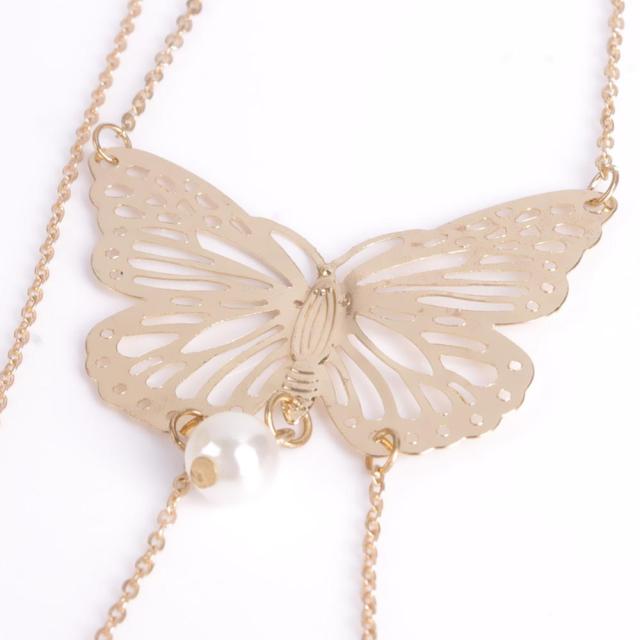 Black Stone Butterfly Back Necklace in Gold Drops for Women