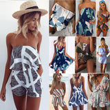 Women's striped ruffle neck playsuit for summer