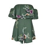 Fashion floral long sleeve bare shoulder playsuit for women