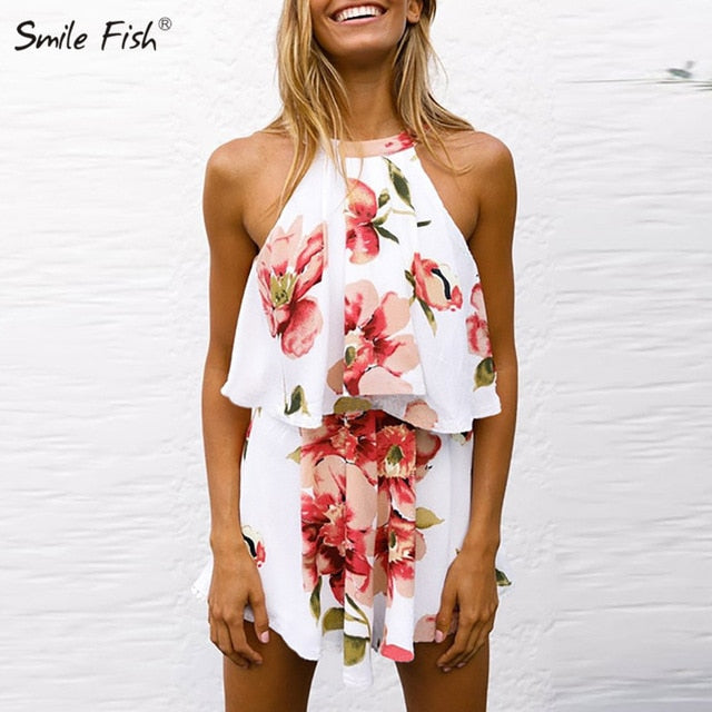 2-piece top and shorts for women, sleeveless, floral print, summer collection 2020