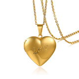 Collar de oro con medallón de corazón para marco de fotos para mujer