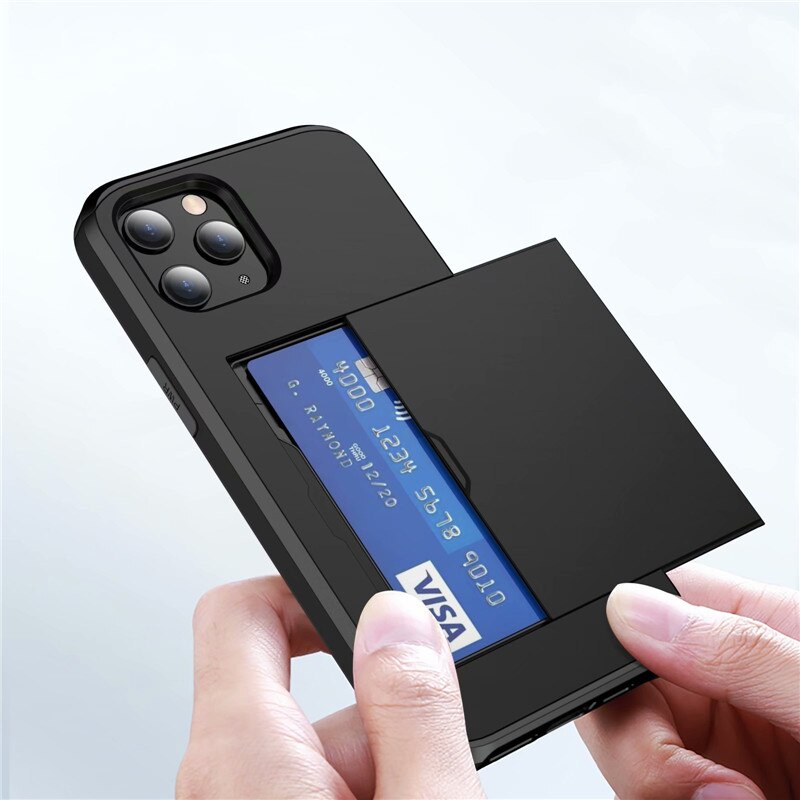 Blue Hard Card Sliding Wallet iPhone Case