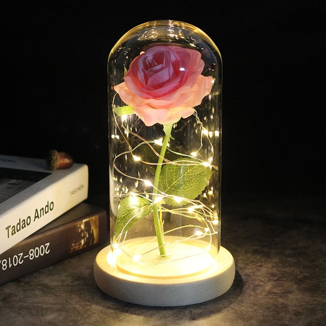 Rosa eterna luminosa LED en un universo encantado en su cúpula giratoria - Decoración 2021