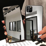 Funda de lujo con borde negro espejado para iPhone 6-12 Pro Max para mujer