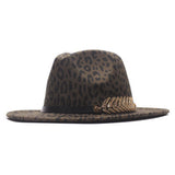 Sombrero vintage con estampado de leopardo con cinturón y pluma dorada para mujer