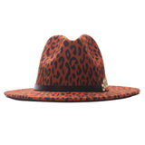 Sombrero vintage con estampado de leopardo con cinturón y pluma dorada para mujer