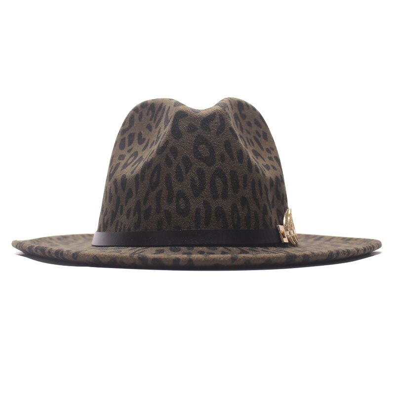 Vintage Leopard Pattern Hat with Belt and Gold Feather for Women