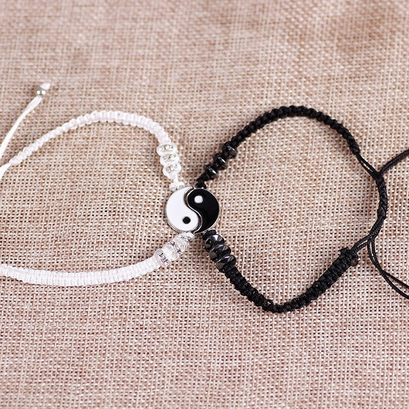 2 white and black yin yang pendant alloy bracelets for men and women