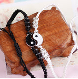 2 bracelets en alliage pendentif yin yang blanc et noir pour homme et femme