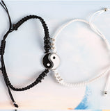 2 pulseras de aleación con colgante yin yang blanco y negro para hombre y mujer